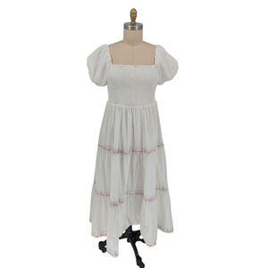 00019 NEW Rachel Zoe Smock Midi Dress White size 10 cottagecore summer peasant